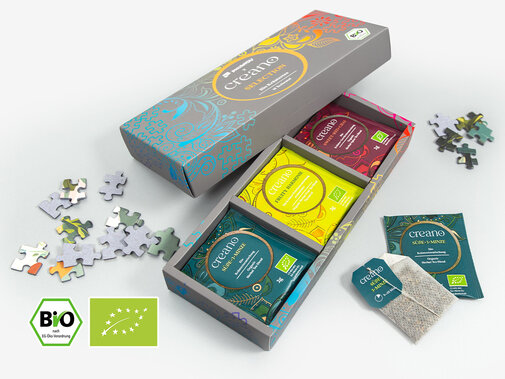 Gelegtes 500 Teile Puzzle&Tea-Puzzle mit Schachtel