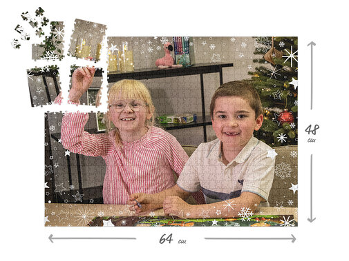 1000 Teile Puzzle für 24 Tage - weihnachtliches Collagen-Design inkl. personalisierbarer Schachtel